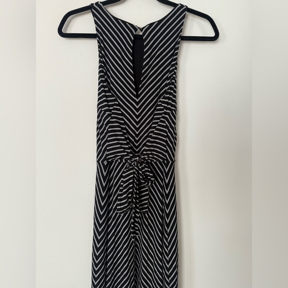White House Black Market WHBM Black & White Striped Tie Front or Back Maxi Dress - Picture 5 of 12